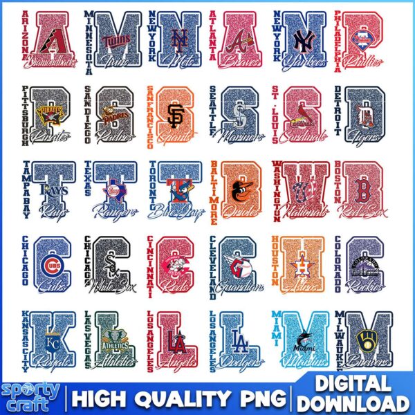 MLB Teams List Alphabetical PNG Bundle, Alphabetical MLB Teams PNG, MLB PNG
