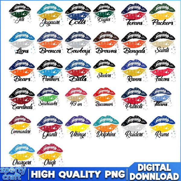 Football Lips NFL Team Bundle PNG, NFL Football PNG