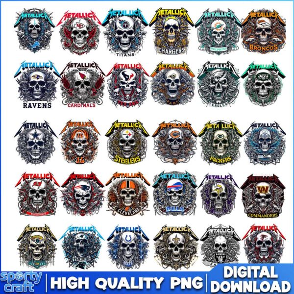 Skull Metallica NFL Teams Logos Bundle PNG, NFL Football PNG